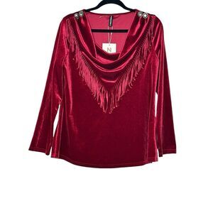 NORACORA Blouse Women Large Velvet Burgundy‎  Long Sleeve Cozy Cowgirl Rodeo New